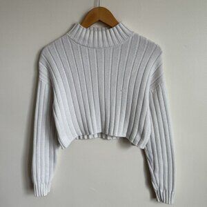 Kendall & Kylie Ribbed Cropped Sweater XS Mock Neck Pullover